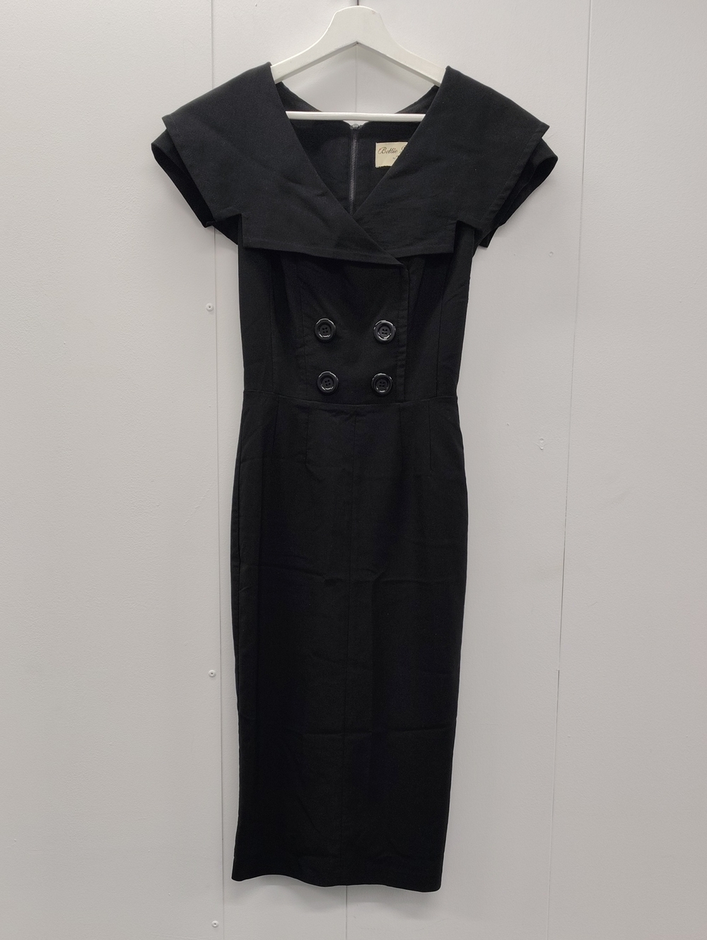 Bettie Page Pin Up Double Breasted Midi Dress w/Sailor Collar Black Size XS